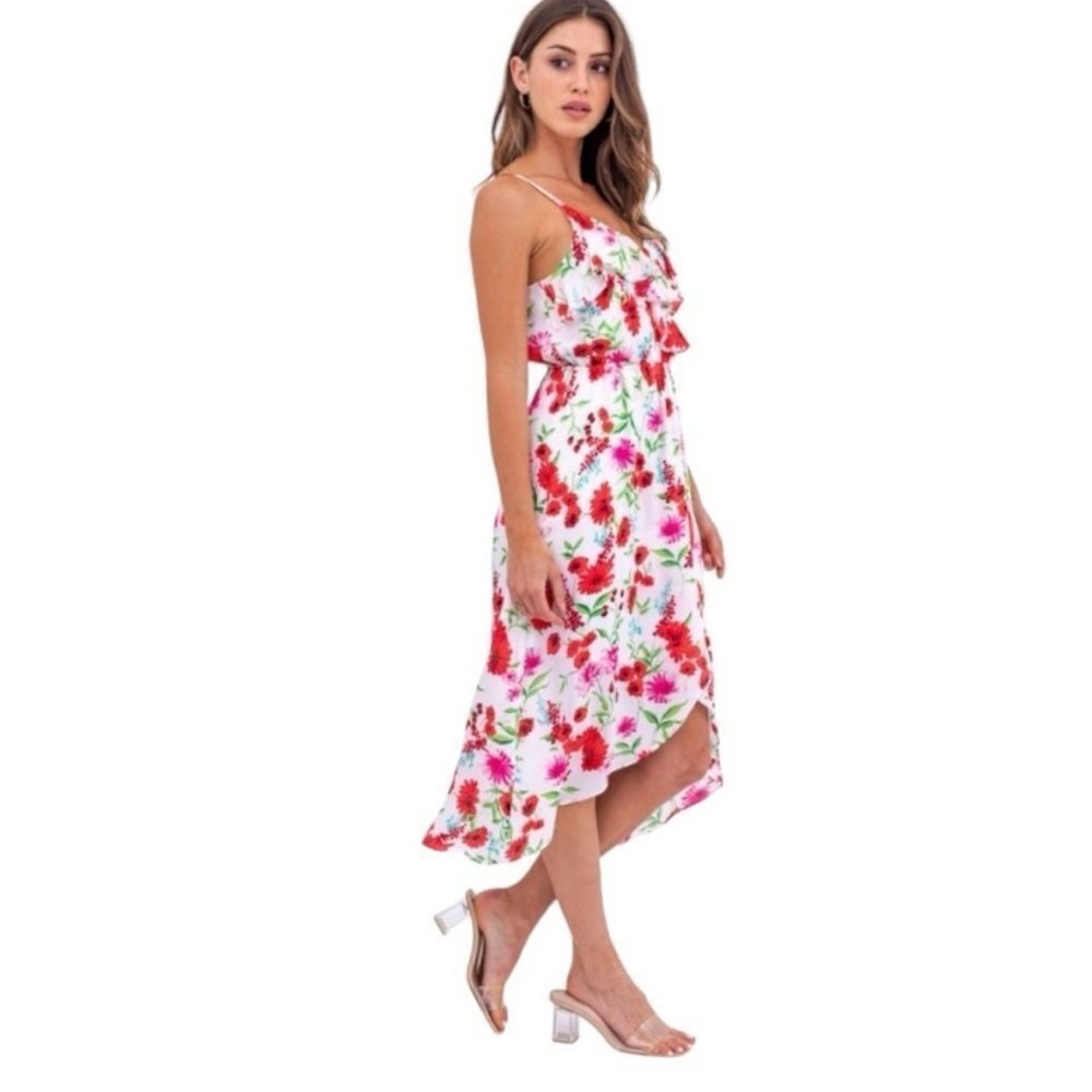 Gilli Spaghetti Strap Midi Dress Ruffle Detail Floral Details‎ Adjustable Large